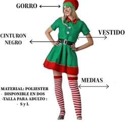 Clearance Kebedo Moda Disfraz Elfa Navideña Vestido Verde manga corta Mujer