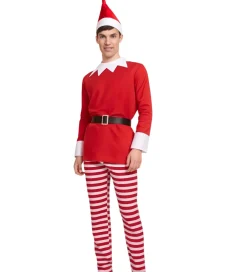 Online Kebedo Moda Disfraz Elfo Navidad Traje rojo y blanco Hombre