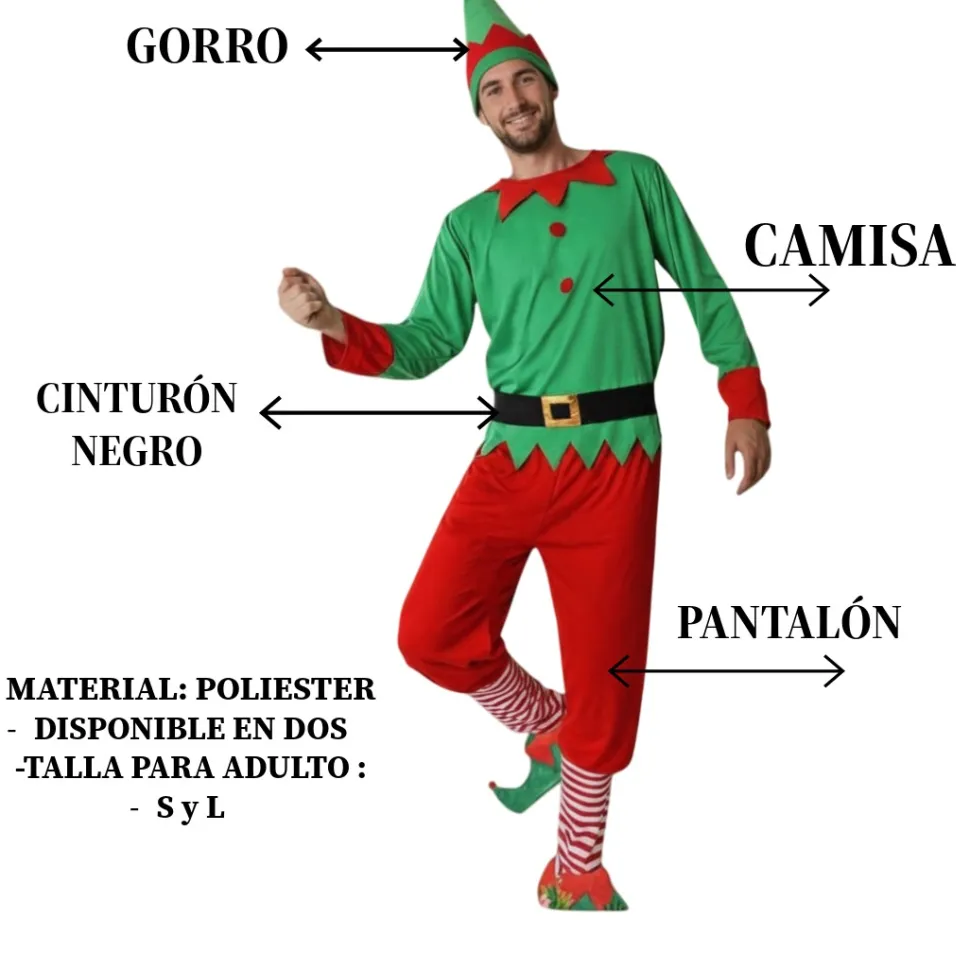 Disfraz Elfo Navidad Traje verde y rojo Hombre