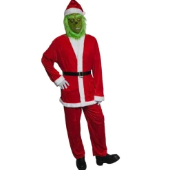 Disfraz El Grinch Criatura Verde Navideña con Traje Papá Noel Rojo