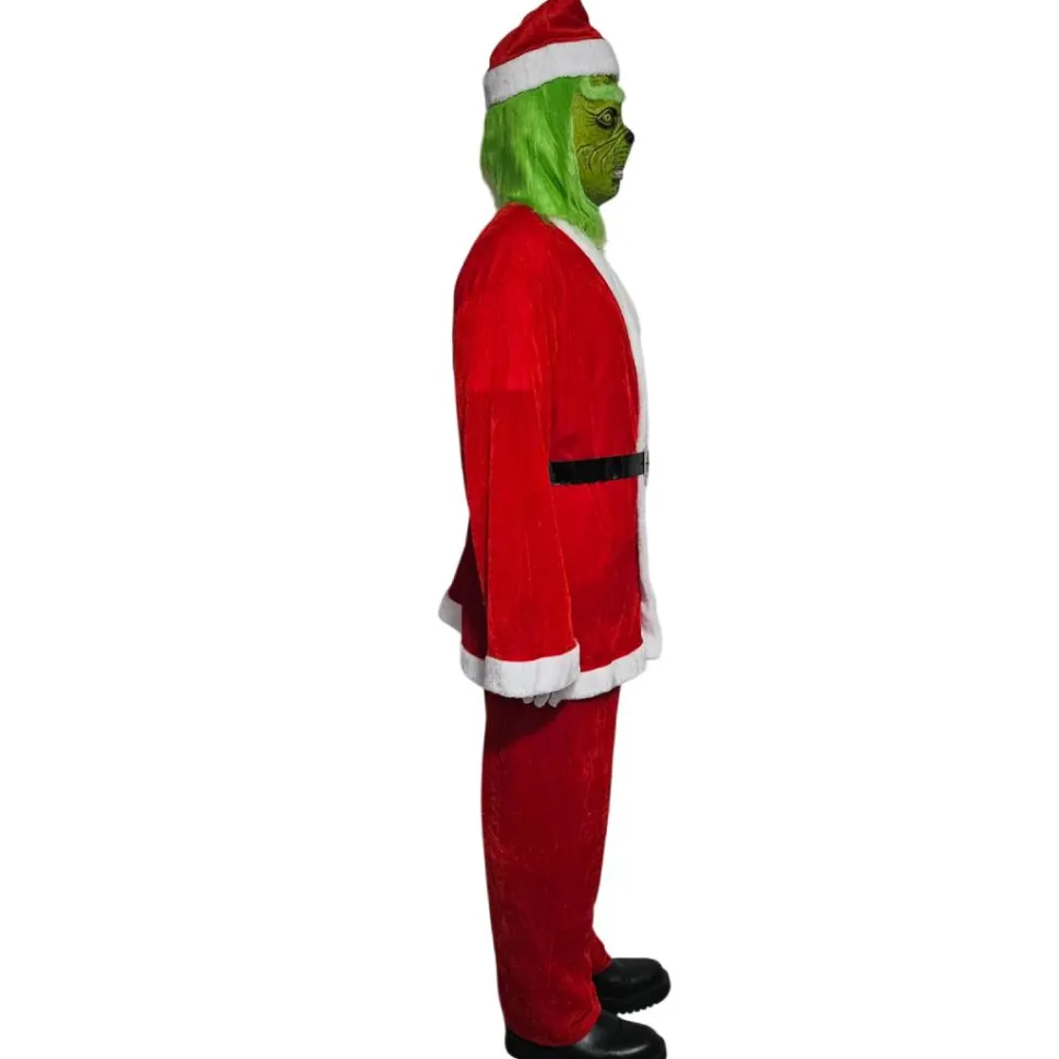 Disfraz El Grinch Criatura Verde Navideña con Traje Papá Noel Rojo