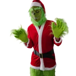 Disfraz El Grinch Duende Verde Peludo con Traje de Navidad Adulto