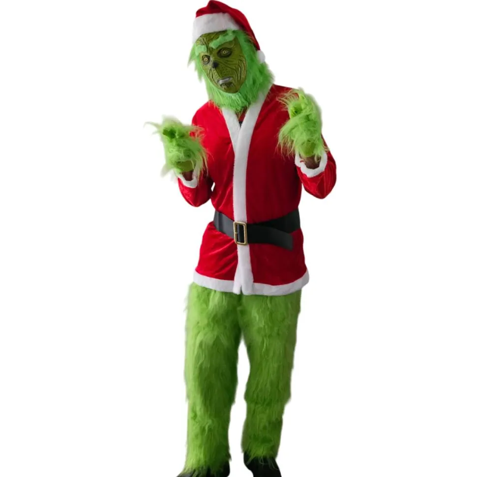 Disfraz El Grinch Duende Verde Peludo con Traje de Navidad Adulto