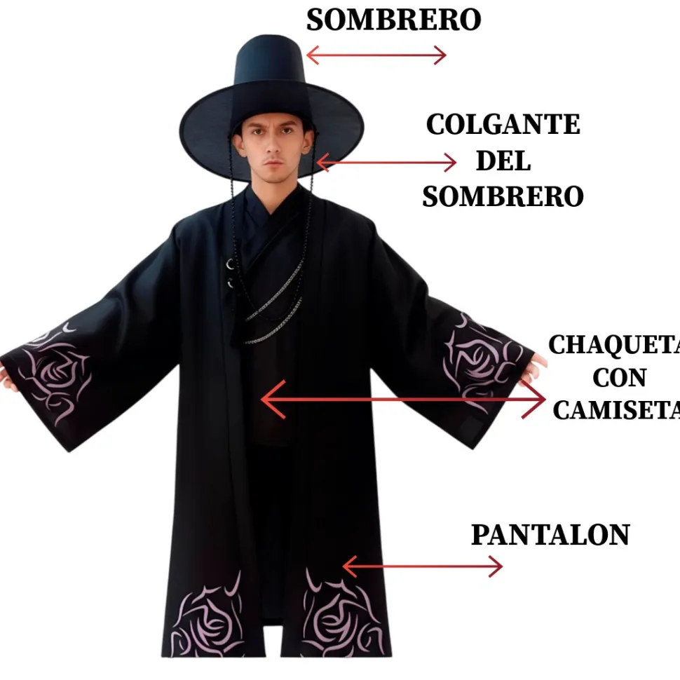 Disfraz Guerrero K-Pop Hombre con Sombrero Gat y Túnica Negra