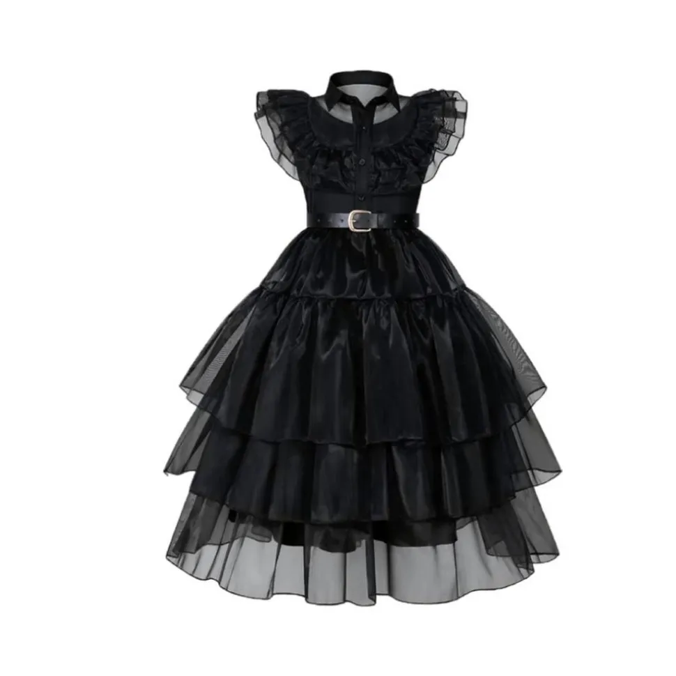 Disfraz Merlina Baile Miércoles Addams Mujer - Vestido Gala Gótico con Cinturón
