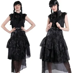 Disfraz Merlina Baile Miércoles Addams Mujer - Vestido Gala Gótico con Cinturón