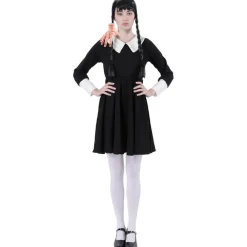 Best Kebedo Moda Disfraz Merlina Gótico Miércoles Addams - Vestido, La Mano de Látex, Peluca y Medias