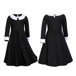 Best Kebedo Moda Disfraz Merlina Gótico Miércoles Addams - Vestido, La Mano de Látex, Peluca y Medias