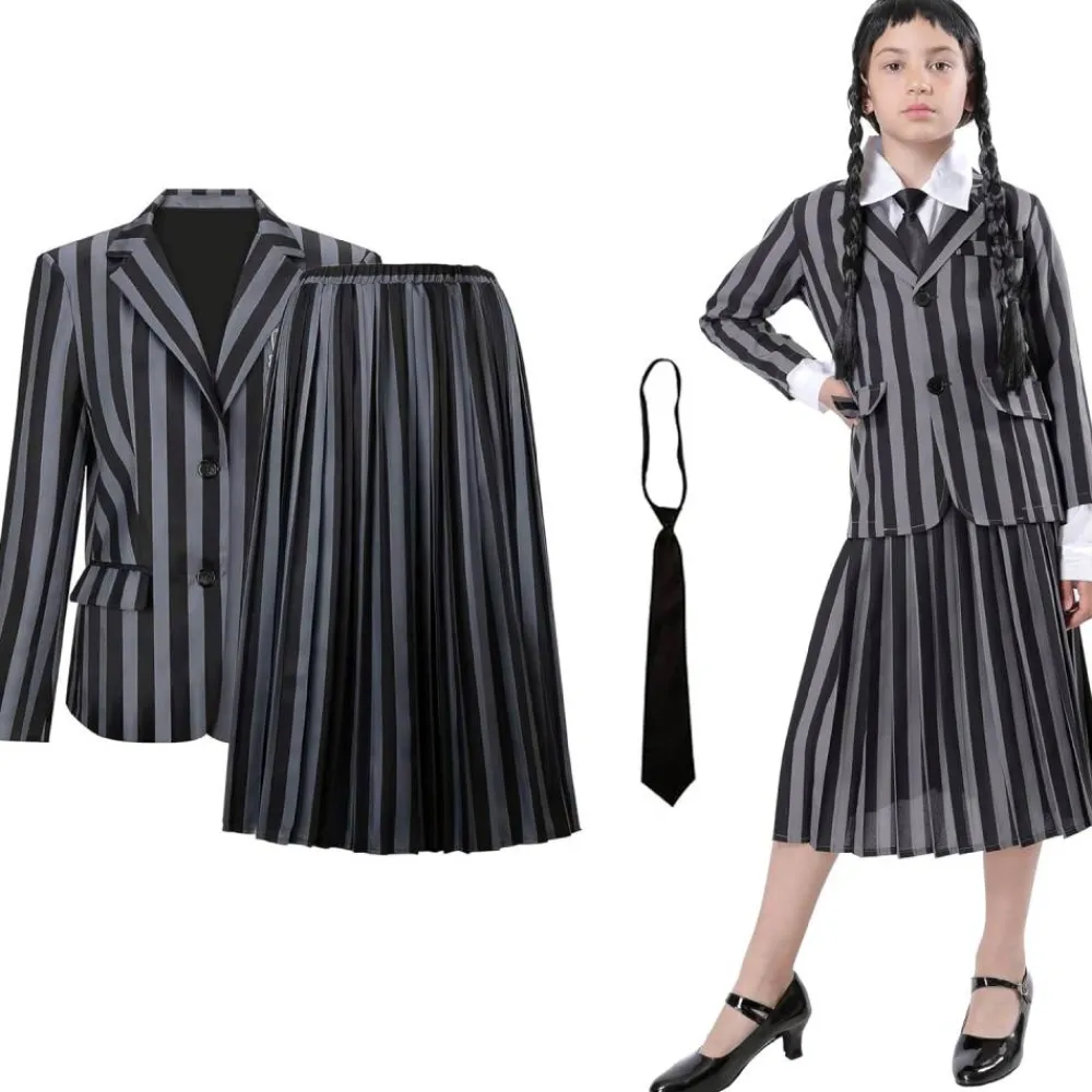 Outlet Kebedo Moda Disfraz Miércoles Addams Merlina Uniforme Escolar Gótica para Niñas