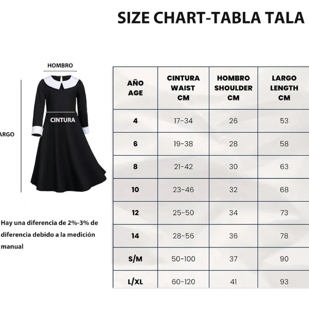 Hot Kebedo Moda Disfraz Miércoles Addams Peluca con Mano de Látex Vestido Gótico Merlina para Niñas