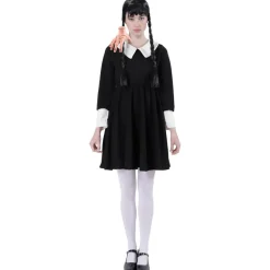 Discount Kebedo Moda Disfraz Miércoles Addams Vestido Gótico Merlina con Medias y Mano de Látex