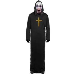 New Kebedo Moda Disfraz Monja Poseída Película de Terror - Túnica, Máscara látex, Guantes y Cruz para Adulto