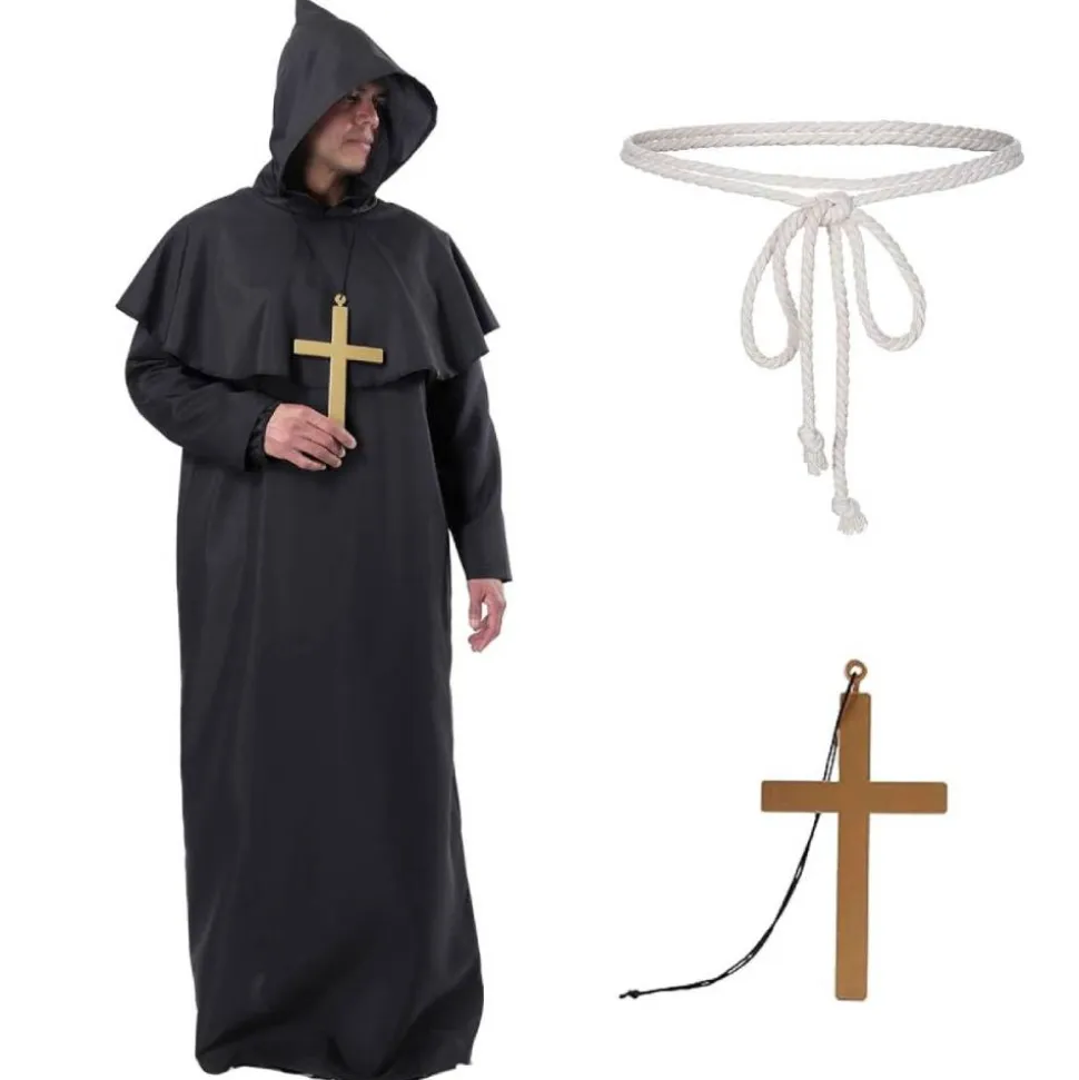 Disfraz Monje Sacerdote Túnica Negra Adulto