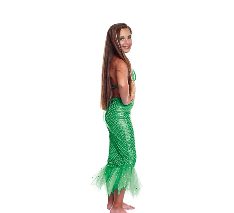 Disfraz o Kit Sirena Verde para niña: Top y Falda