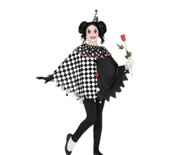 Online Disfraz o Poncho de Arlequín Negro y Blanco a Cuadros para niña