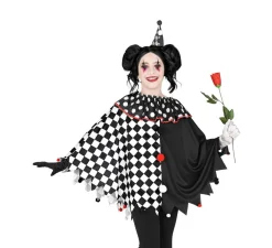 Online Disfraz o Poncho de Arlequín Negro y Blanco a Cuadros para niña