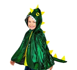 Disfraz o Poncho de Dragón Verde Brillante con Capucha para niños