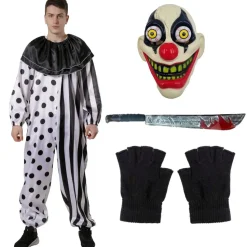 Disfraz Payaso Asesino para Hombre Adulto - Máscara, Guantes, Machete, Mono Enterizo