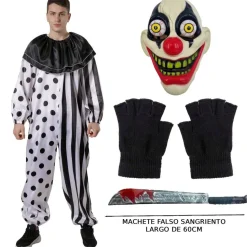 Disfraz Payaso Asesino para Hombre Adulto - Máscara, Guantes, Machete, Mono Enterizo