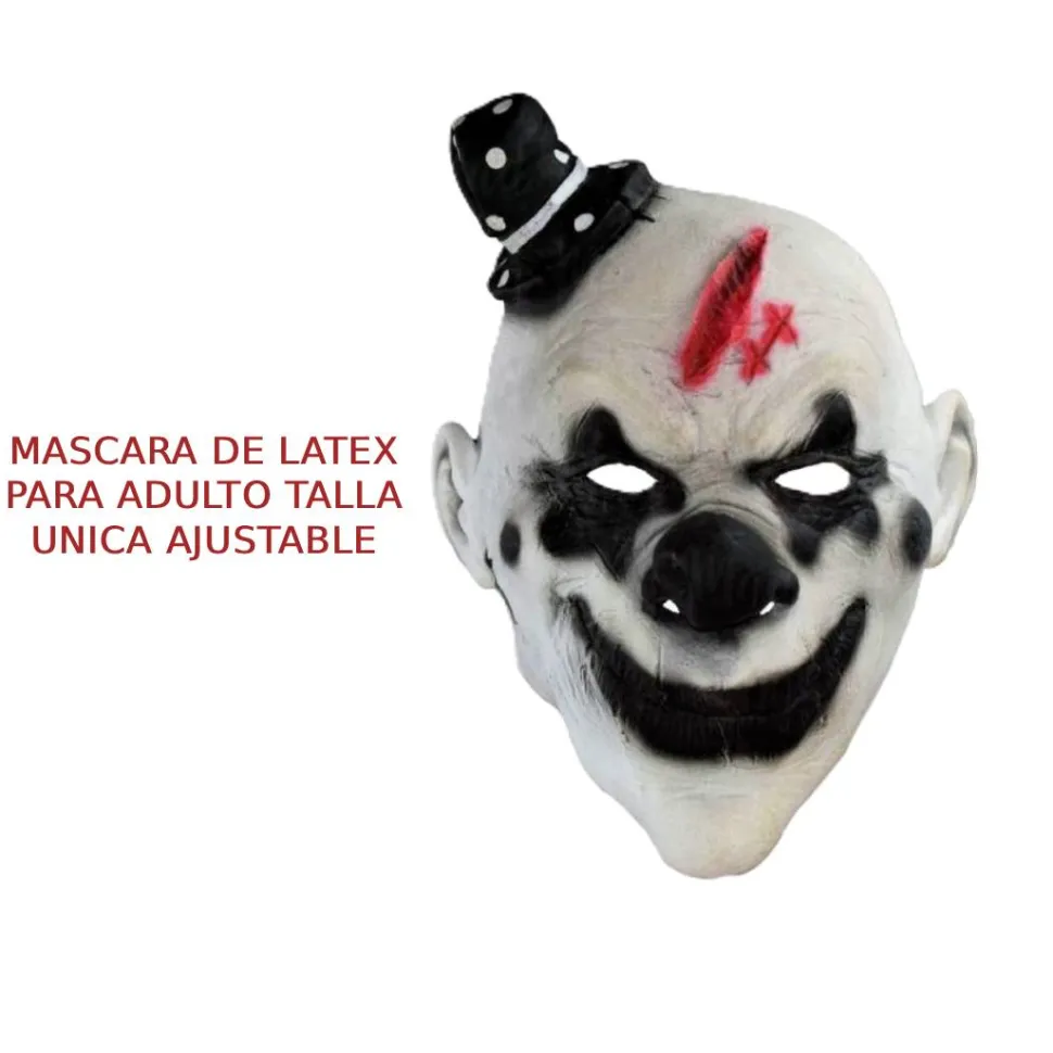 Disfraz Payaso Terror con Mascara Látex Hombre Mono Enterizo Blanco y Negro