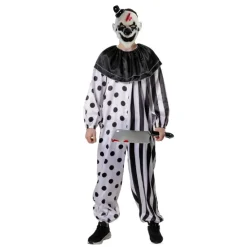 Disfraz Payaso Terror con Mascara Látex Hombre Mono Enterizo Blanco y Negro
