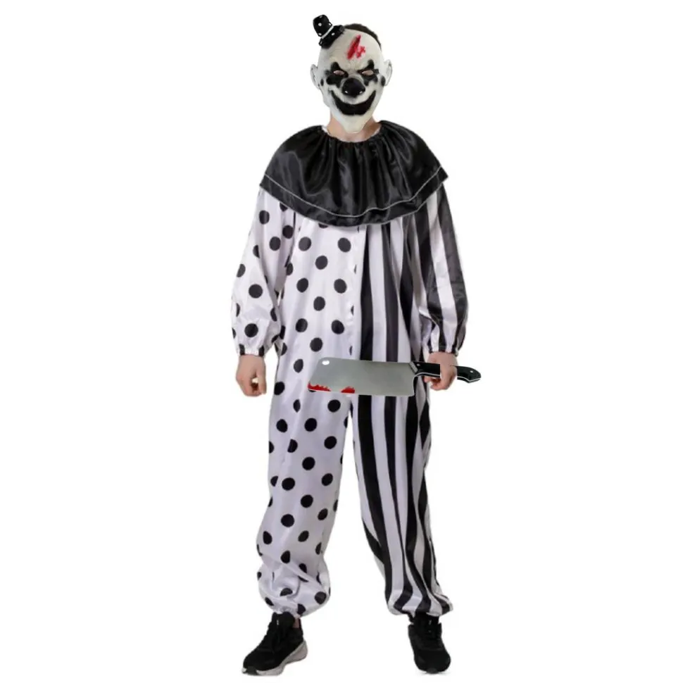 Disfraz Payaso Terror con Mascara Látex Hombre Mono Enterizo Blanco y Negro