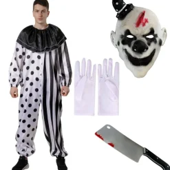 Disfraz Payaso Terror con Mascara Látex Hombre Mono Enterizo Blanco y Negro