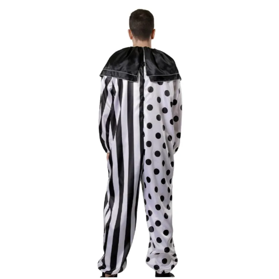 Disfraz Payaso Terror Hombre Mono Blanco Negro con Máscara Guantes