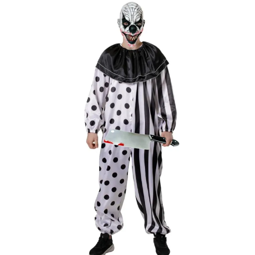Disfraz Payaso Terror Hombre Mono Blanco Negro con Máscara Guantes