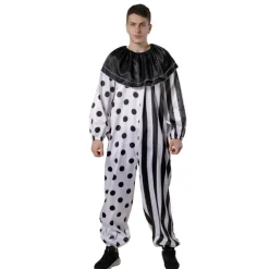 Disfraz Payaso Terror Hombre Mono Blanco Negro con Máscara Guantes