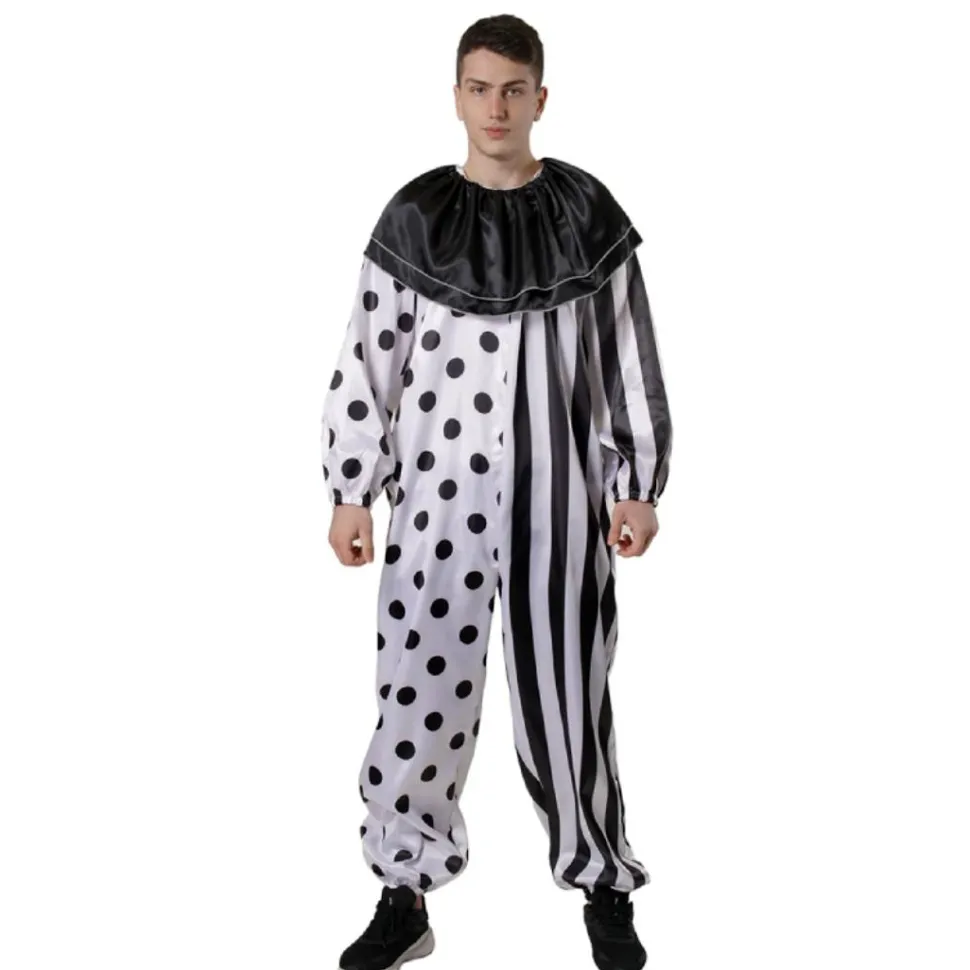 Disfraz Payaso Terror Hombre Mono Blanco Negro con Máscara Guantes