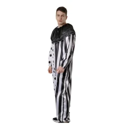 Disfraz Payaso Terror Hombre Mono Blanco Negro con Máscara Guantes