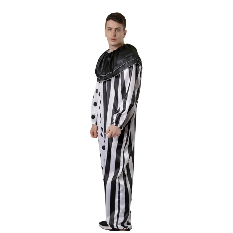 Disfraz Payaso Terror Hombre Mono Blanco Negro con Máscara Guantes
