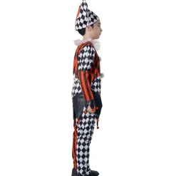 Disfraz Payaso Terror para Niño - Traje Arlequín y Gorro Bicolor Negro y Rojo
