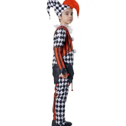 Disfraz Payaso Terror para Niño - Traje Arlequín y Gorro Bicolor Negro y Rojo