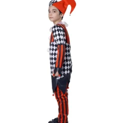 Disfraz Payaso Terror para Niño - Traje Arlequín y Gorro Bicolor Negro y Rojo