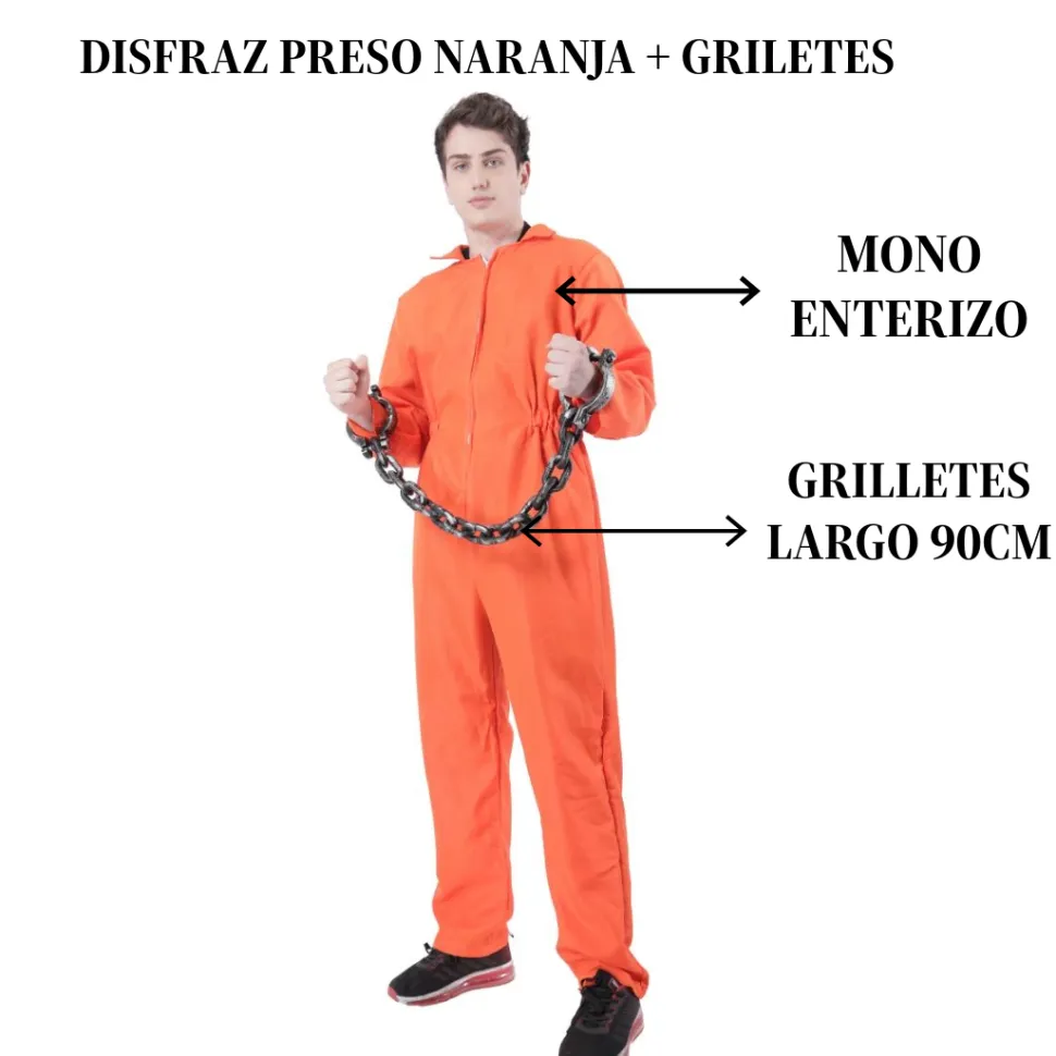 Disfraz Prisionero Naranja Adulto con Grilletes