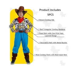 Disfraz Vaquero Woody Toy Story Western con Sombrero Cowboy Marrón 3 a 12 años