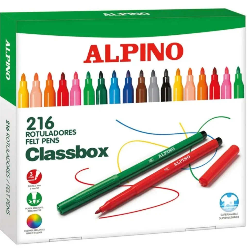 Estuche Escolar de 216 rotuladores de colores - Alpino