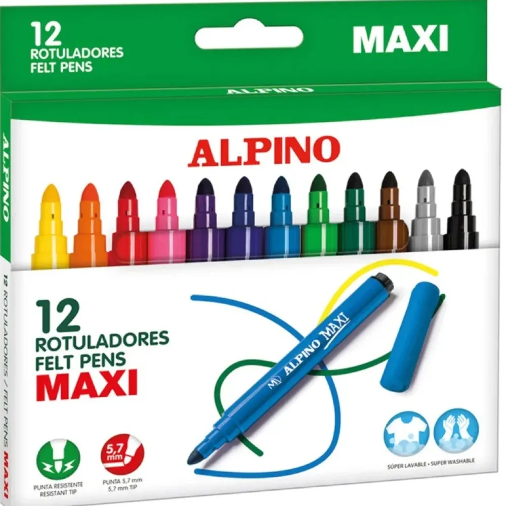 Sale Alpino Estuche 12 rotuladores de colores Gruesos Maxi -