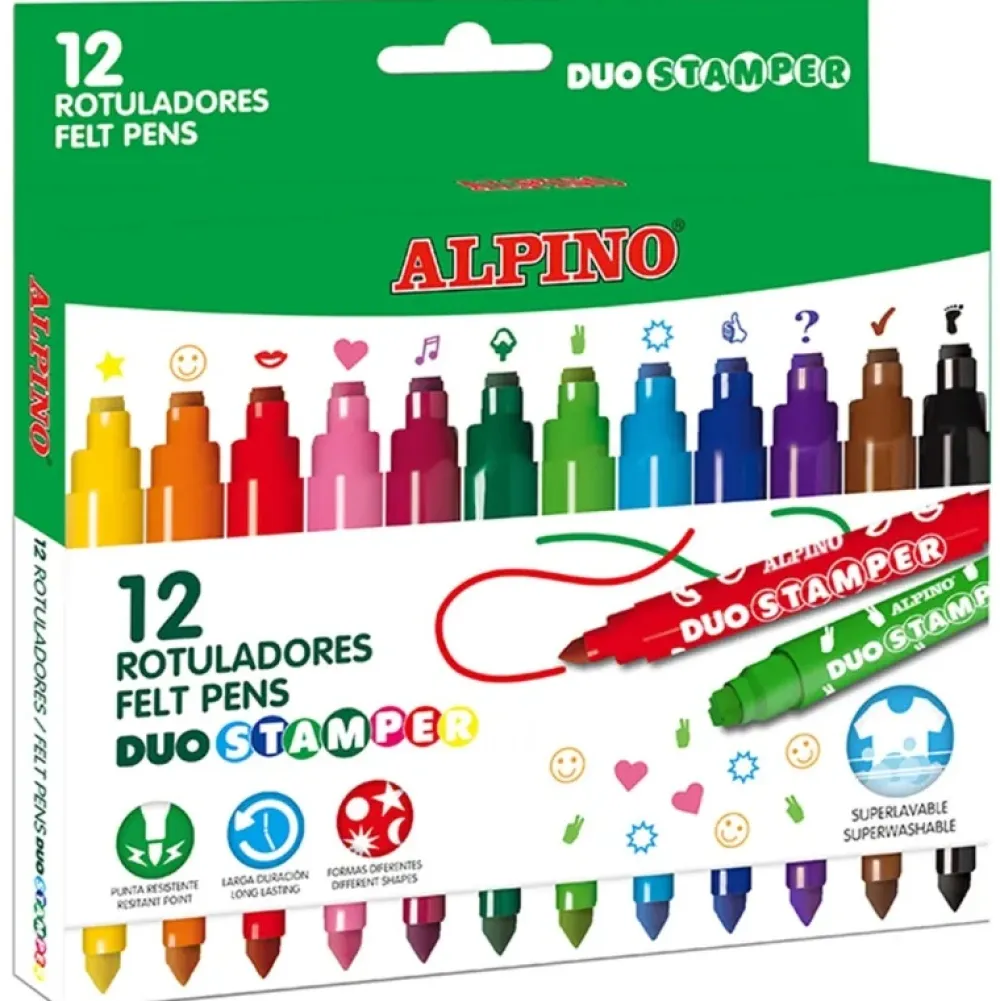Outlet Alpino Estuche 12 rotuladores de colores Duo Stamper -