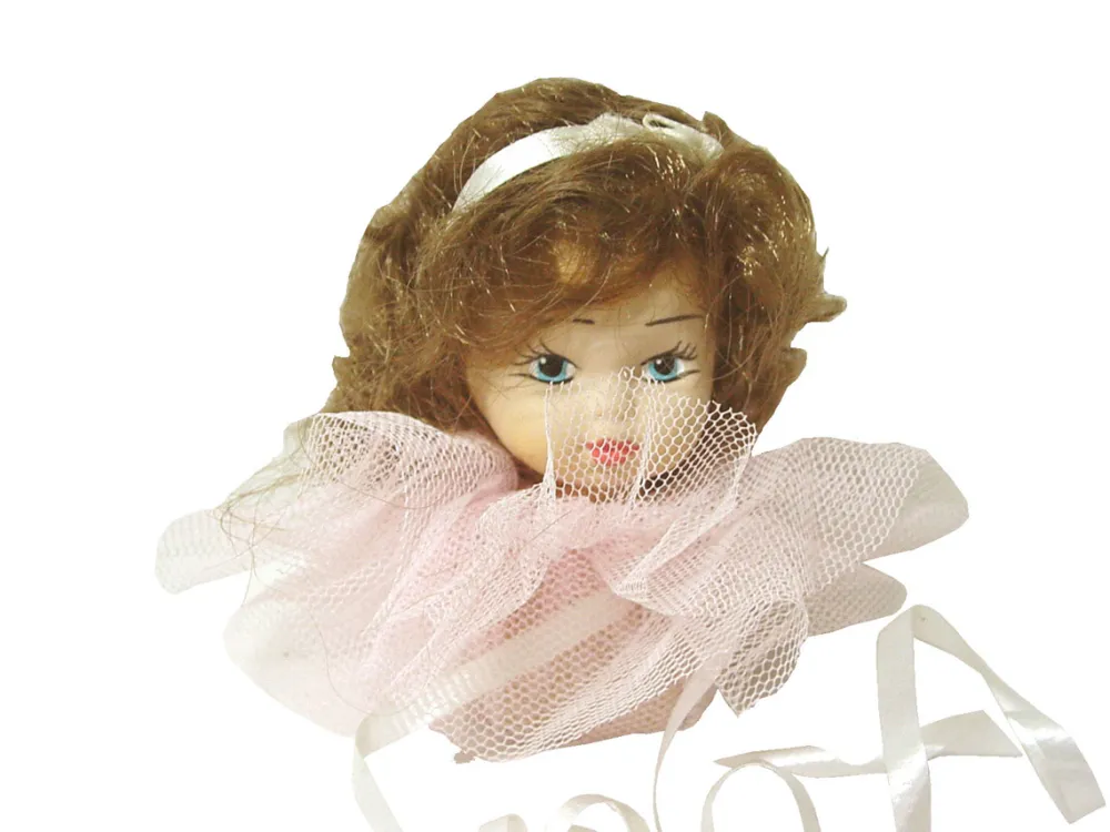 New Working House Figura Muñeca Cabeza Cerámica Tul Rosa