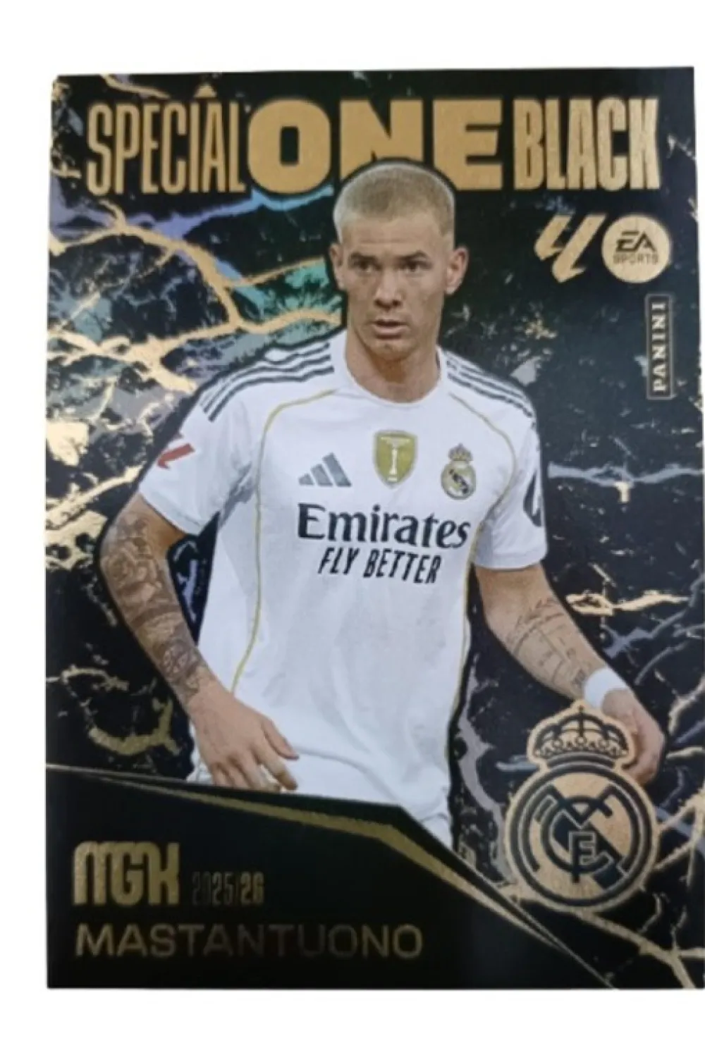 New PANINI Franco Mastantuono Real Madrid Tercera Edición Nuevo Special One Black Megacracks 2025 2026 MGK