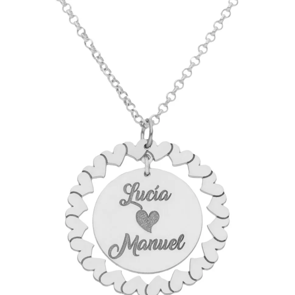 Gargantilla Cerco De Corazones Personalizada Nombres De Plata