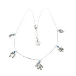 Gargantilla Con Amuletos De Plata Rodiada, Circonitas Y Esmalte