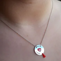 Gargantilla Corazón De Plata Con Pompón Rojo