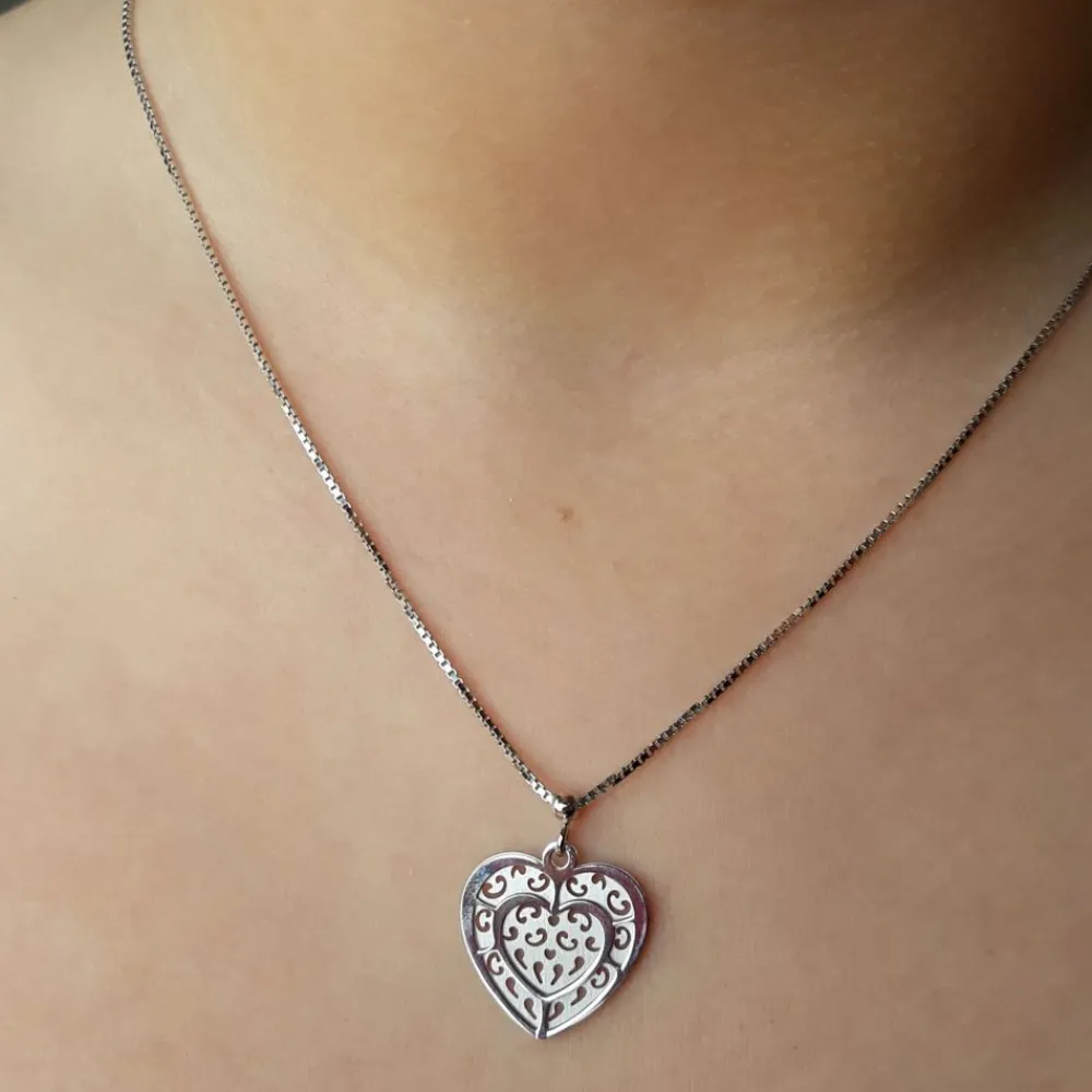 Clearance Gargantilla Corazón Doble De Plata De Ley Rodiada
