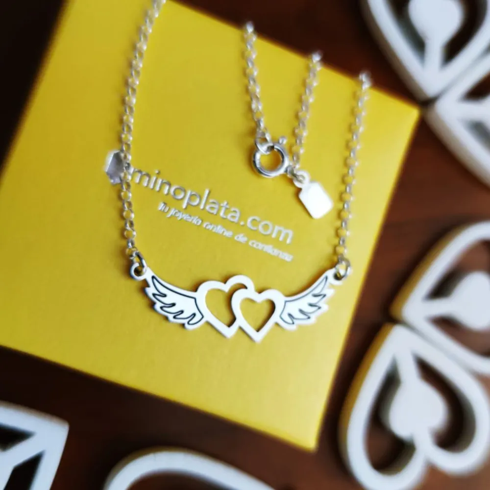 Hot Gargantilla Corazones Con Alas De Plata