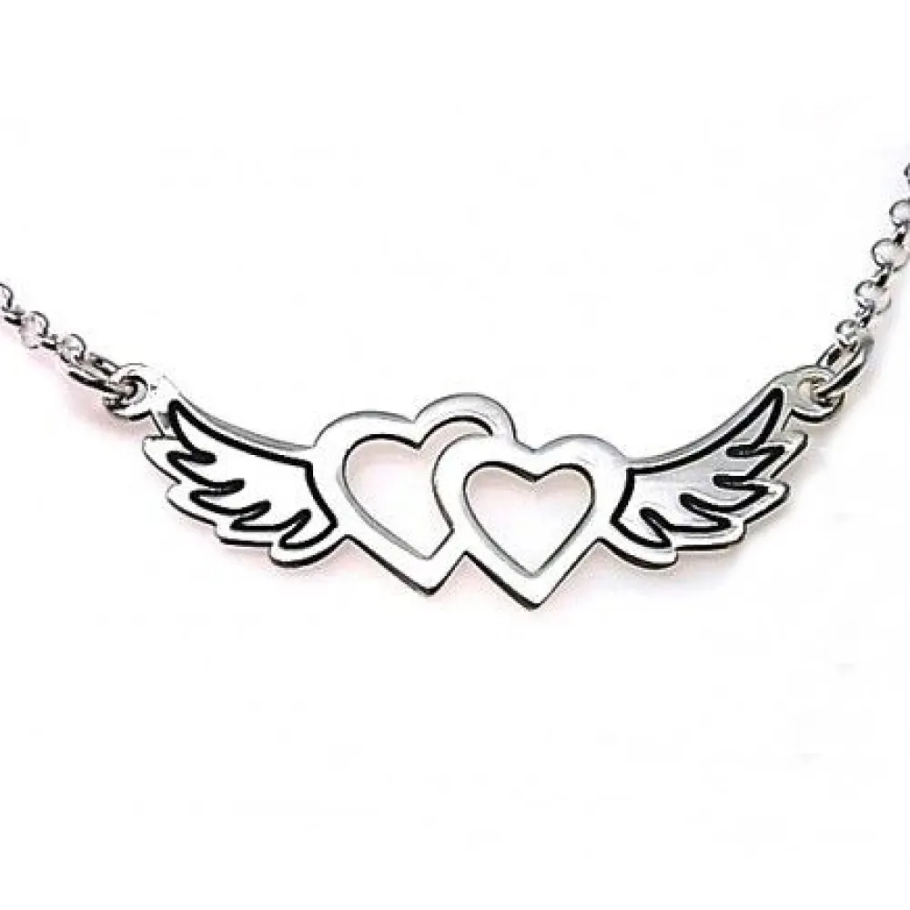 Hot Gargantilla Corazones Con Alas De Plata