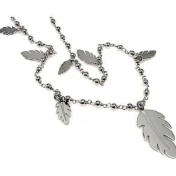Gargantilla Larga De Bolitas Y Plumas De Plata